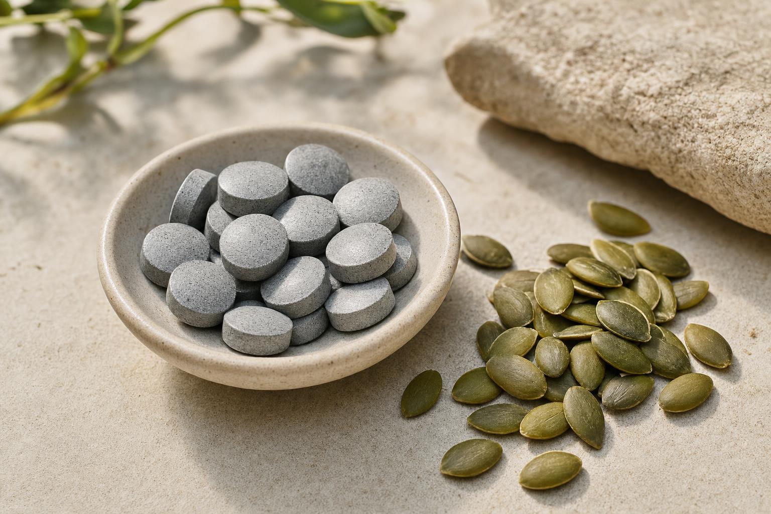 Zinc supplement tablets with pumpkin seeds, a dietary zinc source, for ADHD