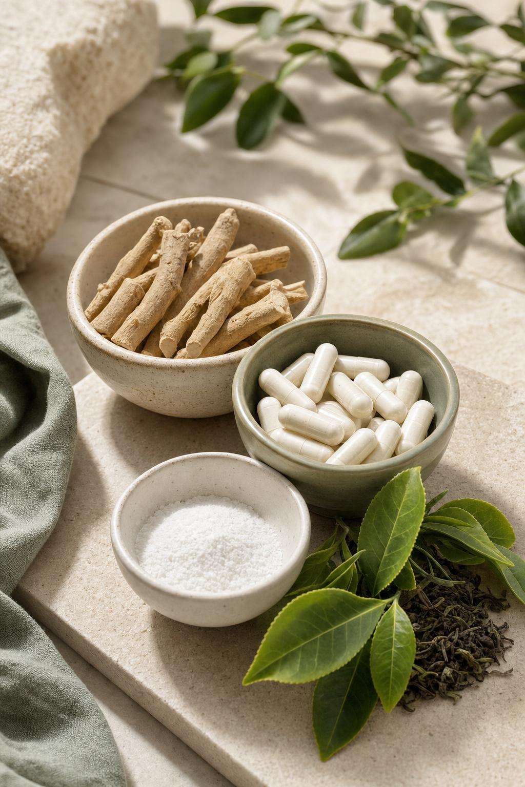 An anxiety supplement stack with ashwagandha, magnesium, and L-theanine