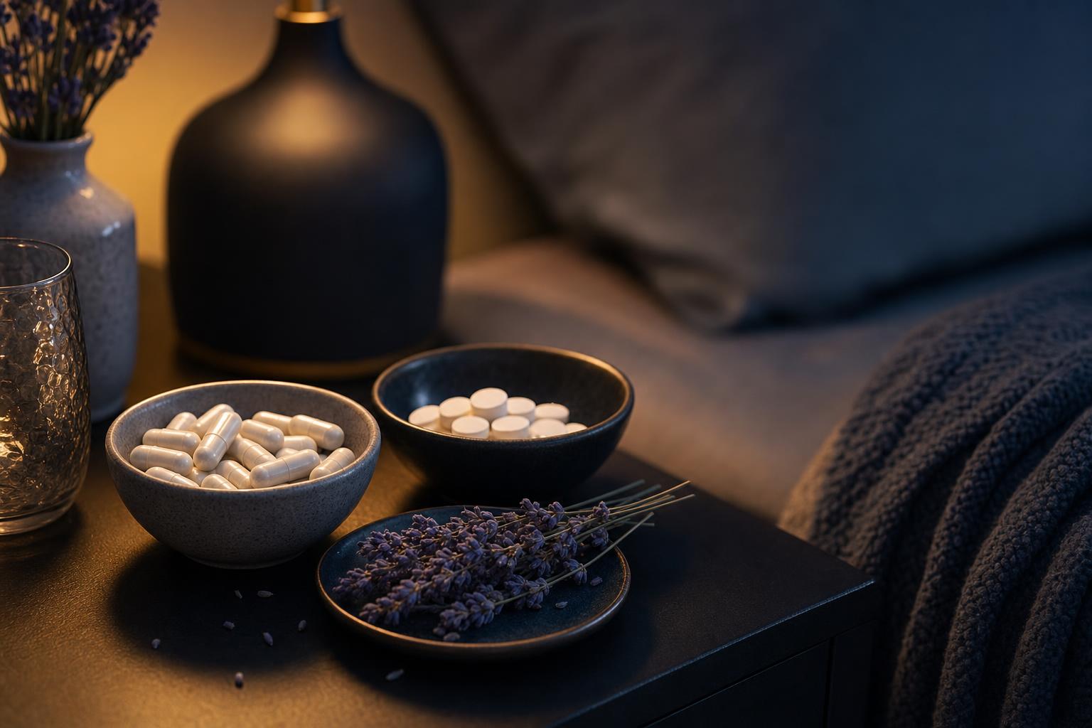 A bedtime sleep supplement stack with magnesium, melatonin, and lavender