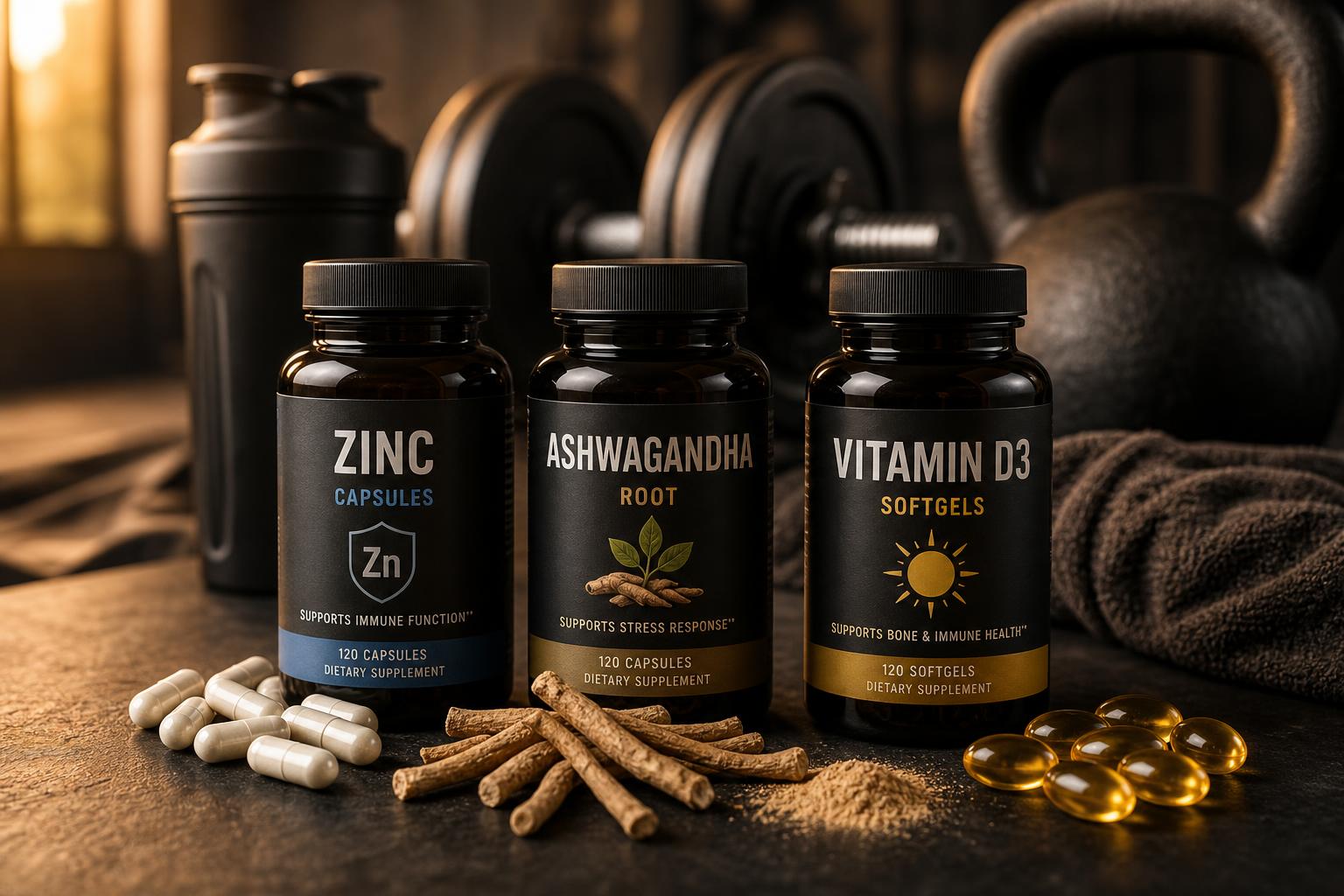 Men's health supplements — zinc, ashwagandha, vitamin D, magnesium