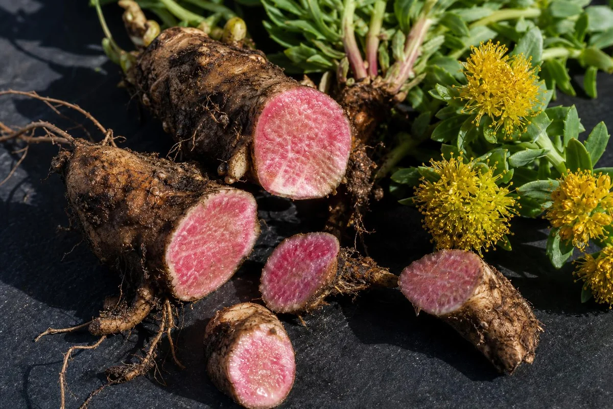 Rhodiola root and magnesium capsules shown together for an evidence review